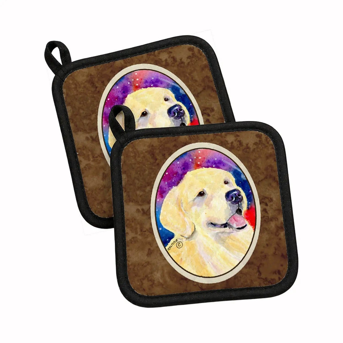 Pot Holder Set of 2 | Heat Resistant Quilted Hot Pads | 7.5 x 7.5 Inch | Golden Retriever (Style 7)