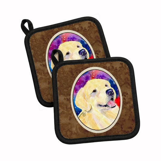 Pot Holder Set of 2 | Heat Resistant Quilted Hot Pads | 7.5 x 7.5 Inch | Golden Retriever (Style 7)