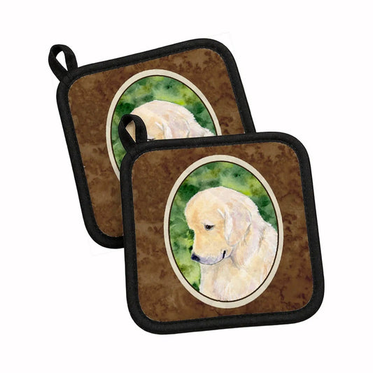 Pot Holder Set of 2 | Heat Resistant Quilted Hot Pads | 7.5 x 7.5 Inch | Golden Retriever (Style 8)