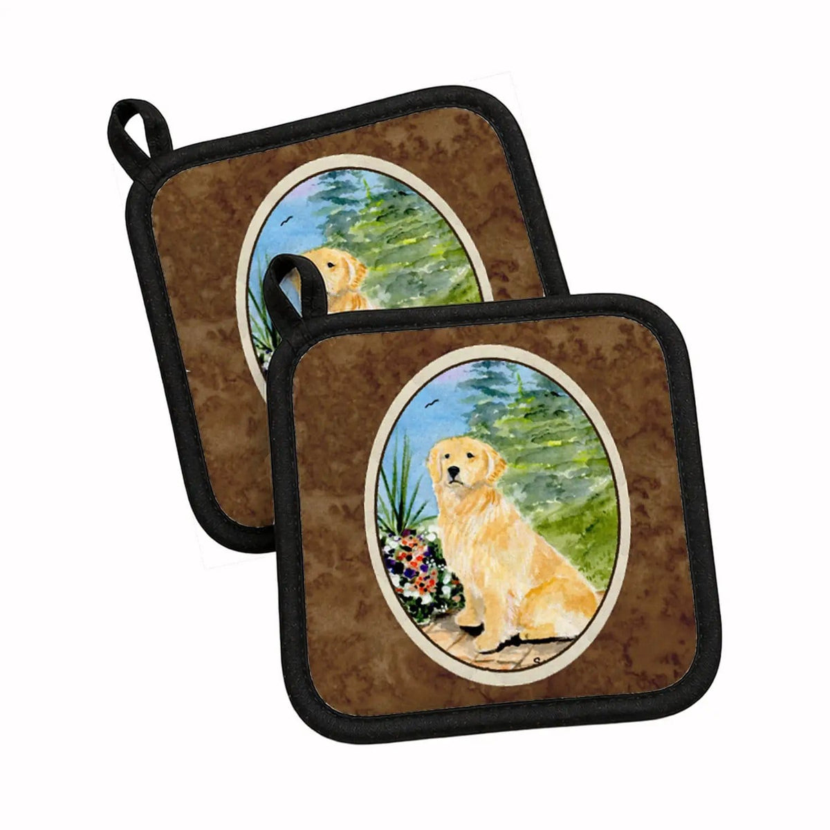 Pot Holder Set of 2 | Heat Resistant Quilted Hot Pads | 7.5 x 7.5 Inch | Golden Retriever (Style 9)