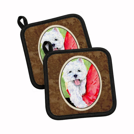 Pot Holder Set of 2 | Heat Resistant Quilted Hot Pads | 7.5 x 7.5 Inch | Westie