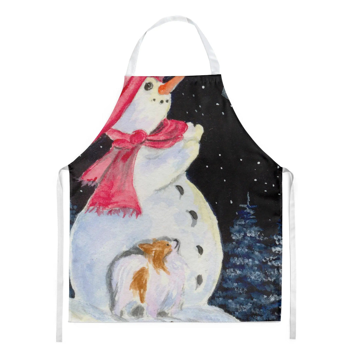 Kitchen Apron | Bib Style Unisex | 27"W x 30"H | Snowman with Papillon