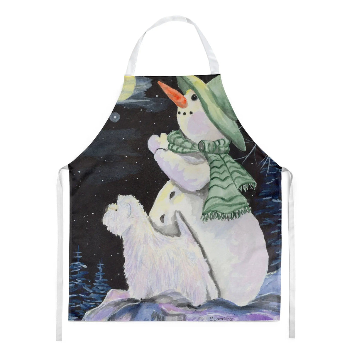 Kitchen Apron | Bib Style Unisex | 27"W x 30"H | Snowman with Westie