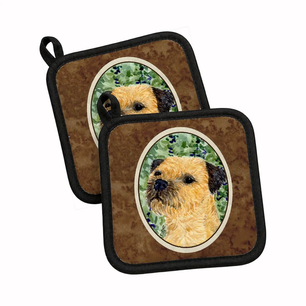 Pot Holder Set of 2 | Heat Resistant Quilted Hot Pads | 7.5 x 7.5 Inch | Border Terrier