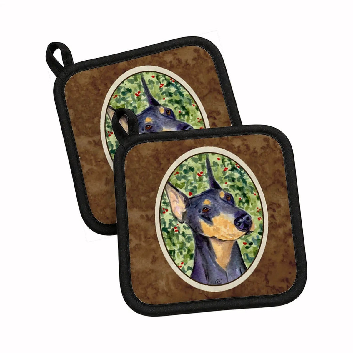 Pot Holder Set of 2 | Heat Resistant Quilted Hot Pads | 7.5 x 7.5 Inch | Doberman (Style 3)