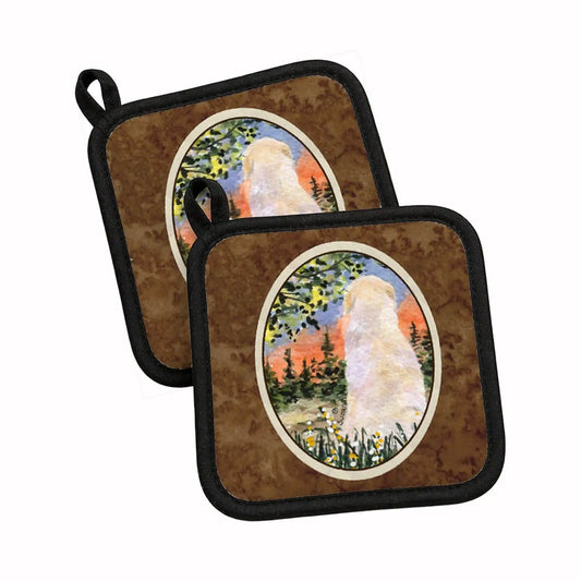 Pot Holder Set of 2 | Heat Resistant Quilted Hot Pads | 7.5 x 7.5 Inch | Golden Retriever (Style 11)