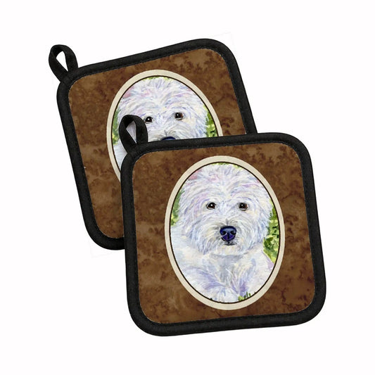 Pot Holder Set of 2 | Heat Resistant Quilted Hot Pads | 7.5 x 7.5 Inch | Westie (Style 5)