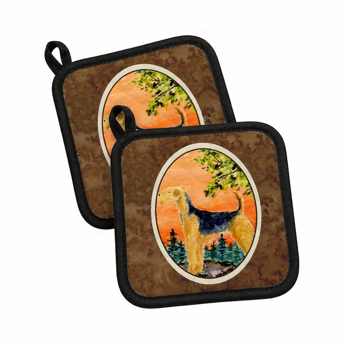 Pot Holder Set of 2 | Heat Resistant Quilted Hot Pads | 7.5 x 7.5 Inch | Airedale