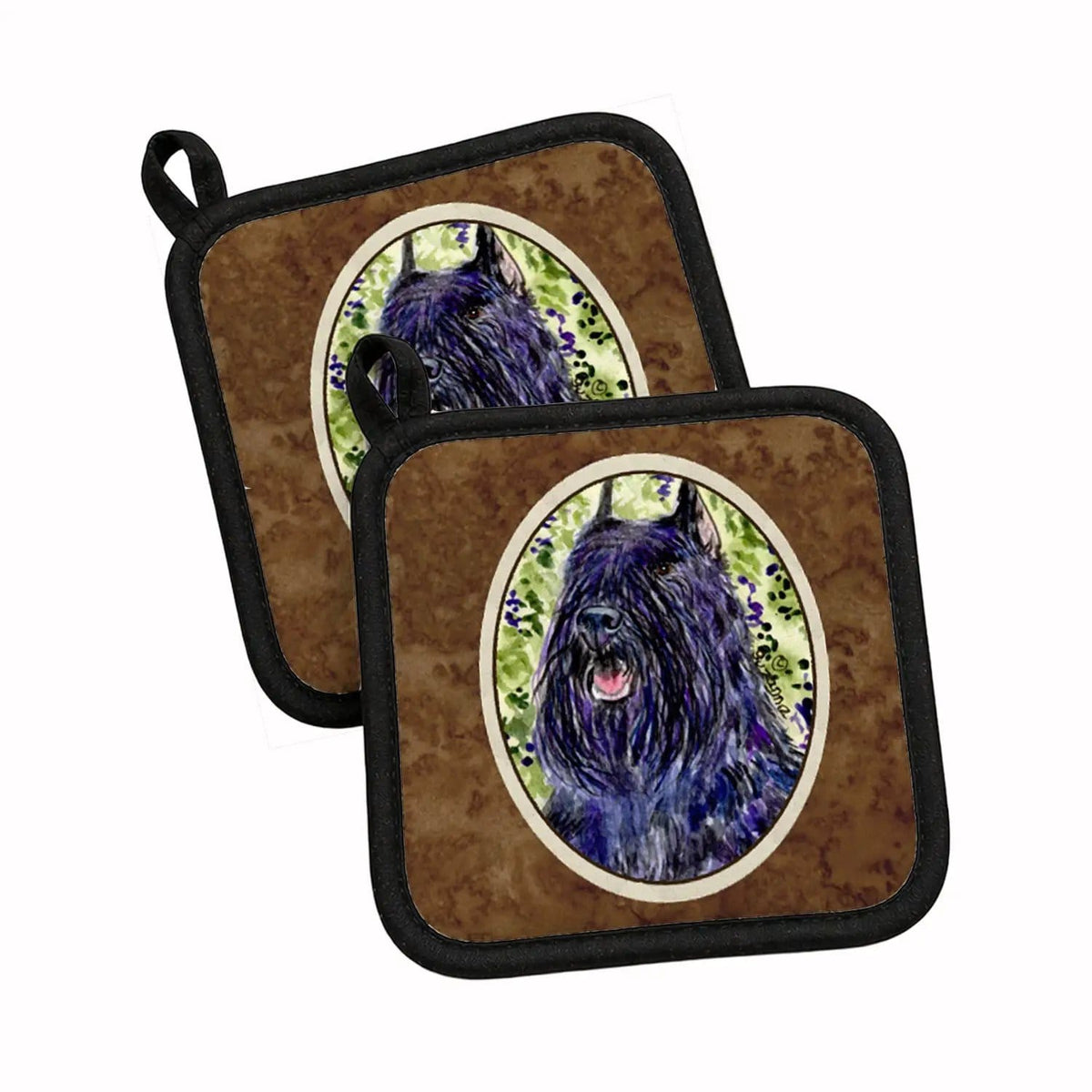 Pot Holder Set of 2 | Heat Resistant Quilted Hot Pads | 7.5 x 7.5 Inch | Bouvier des Flandres