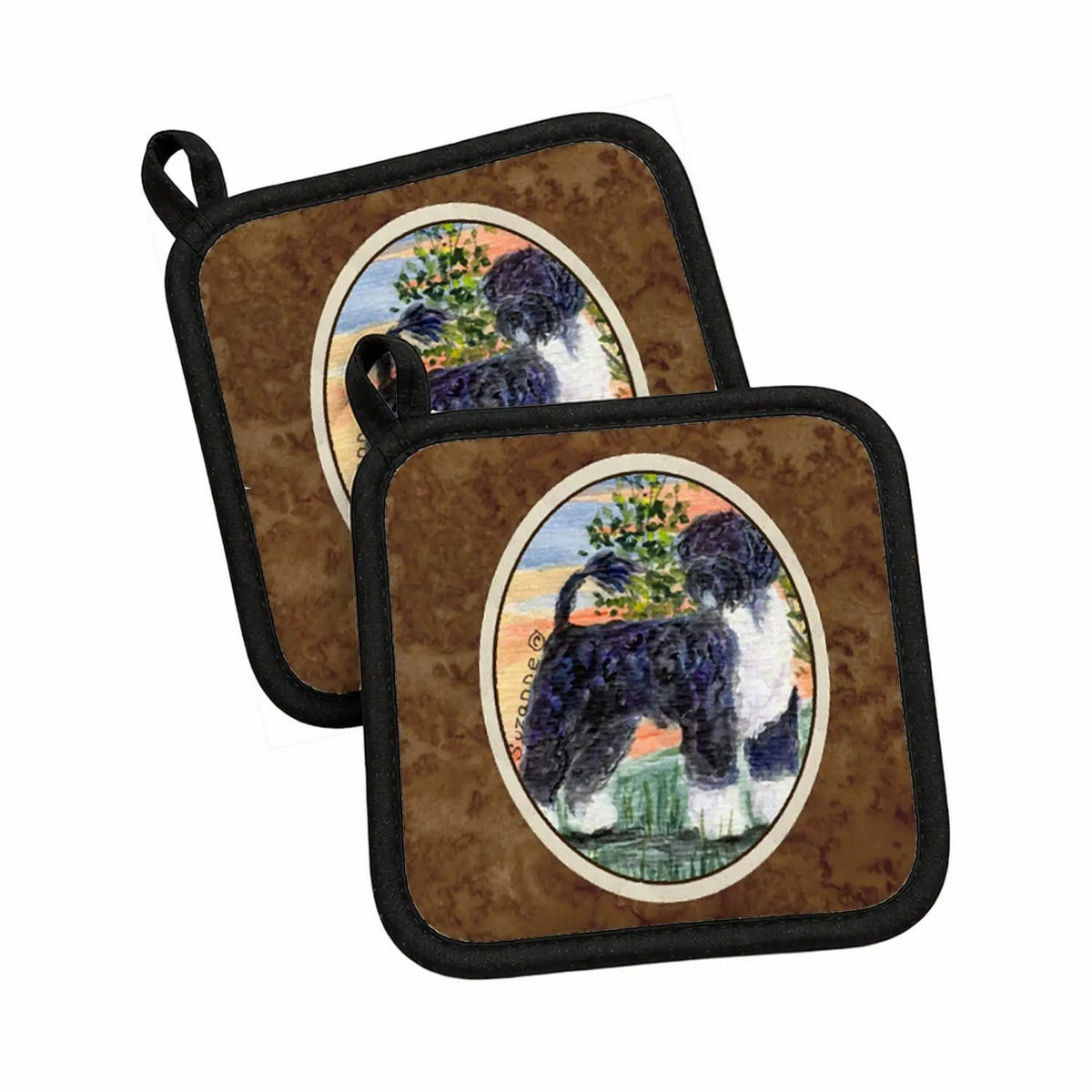 Pot Holder Set of 2 | Heat Resistant Quilted Hot Pads | 7.5 x 7.5 Inch | Portuguese Water Dog