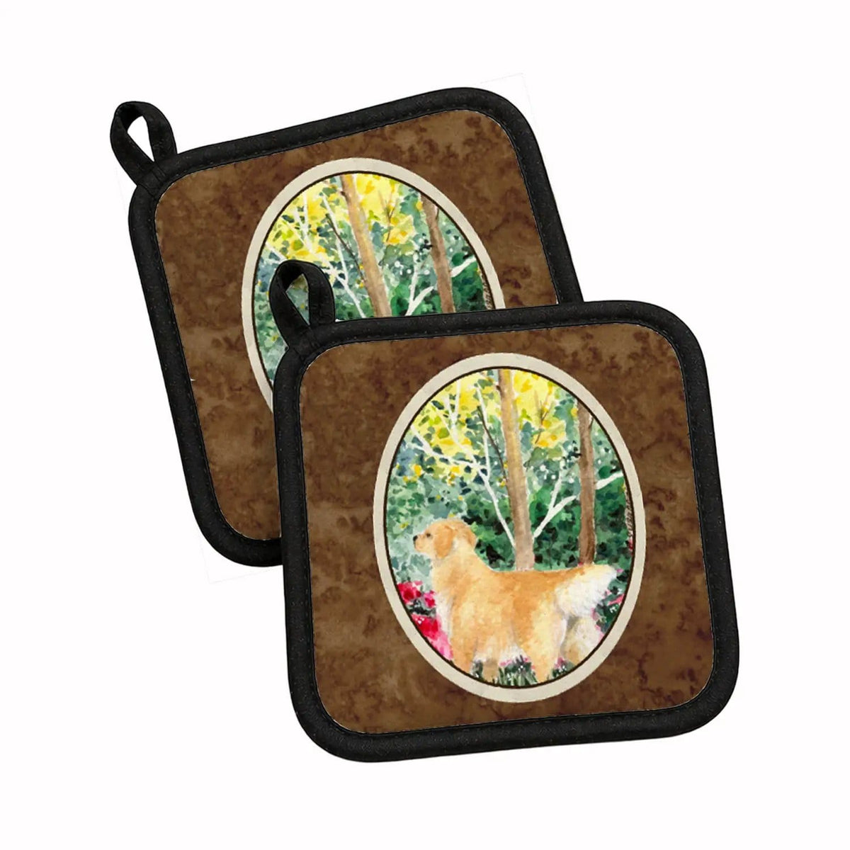 Pot Holder Set of 2 | Heat Resistant Quilted Hot Pads | 7.5 x 7.5 Inch | Golden Retriever (Style 12)