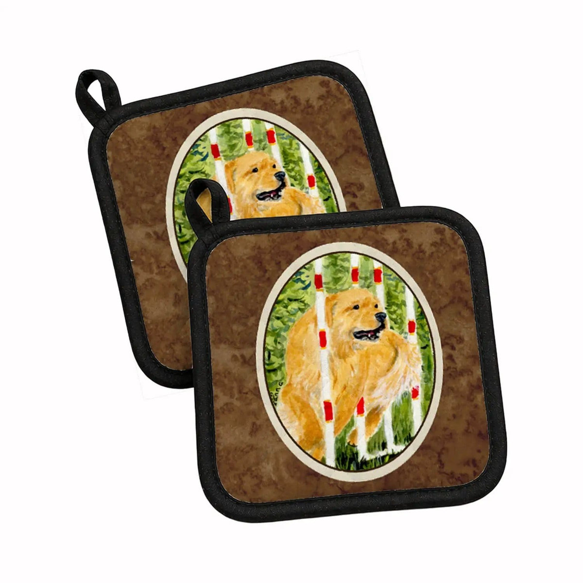 Pot Holder Set of 2 | Heat Resistant Quilted Hot Pads | 7.5 x 7.5 Inch | Golden Retriever (Style 18)