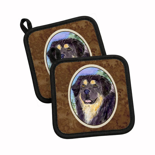 Pot Holder Set of 2 | Heat Resistant Quilted Hot Pads | 7.5 x 7.5 Inch | Tibetan Mastiff (Style 2)