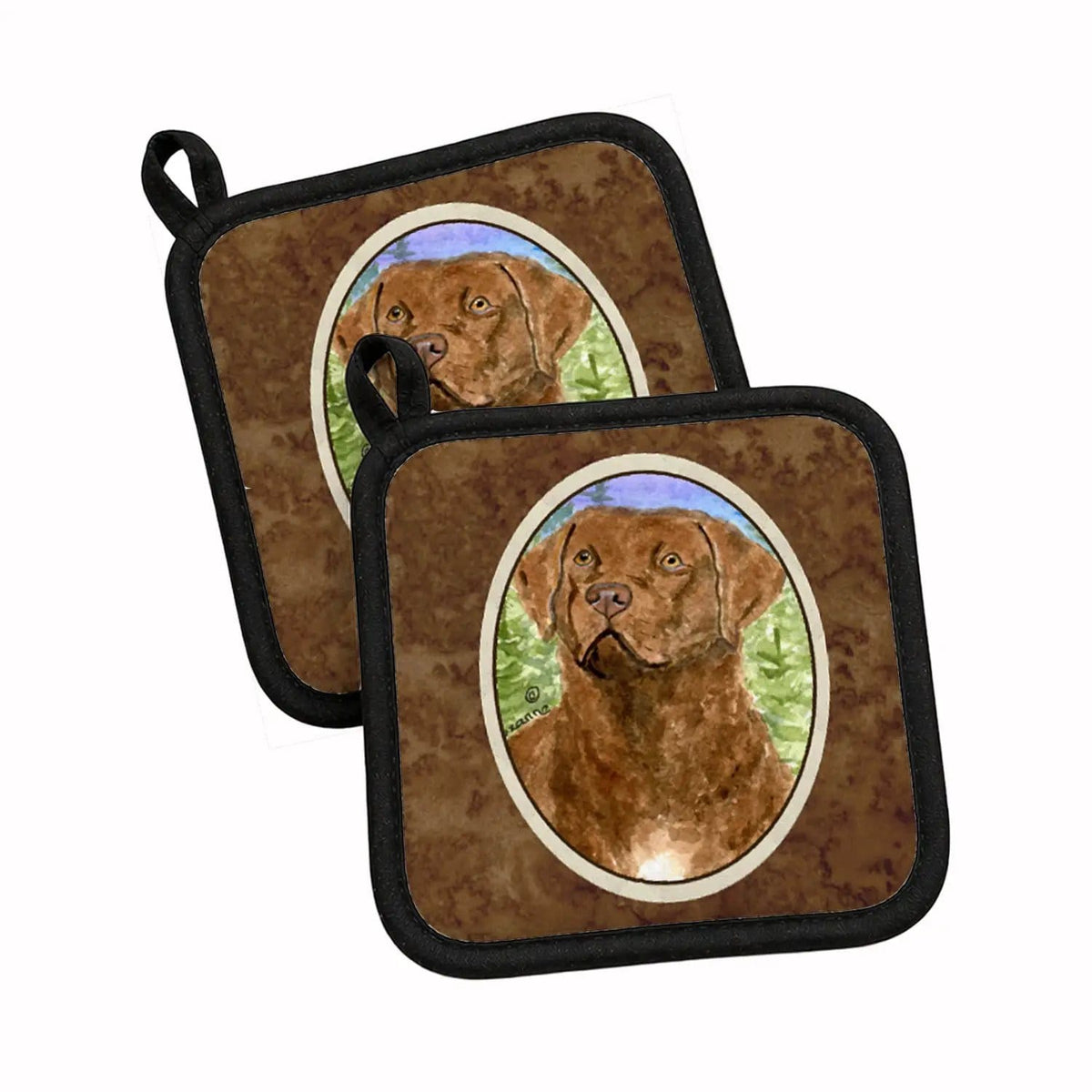 Pot Holder Set of 2 | Heat Resistant Quilted Hot Pads | 7.5 x 7.5 Inch | Chesapeake Bay Retriever (Style 2)