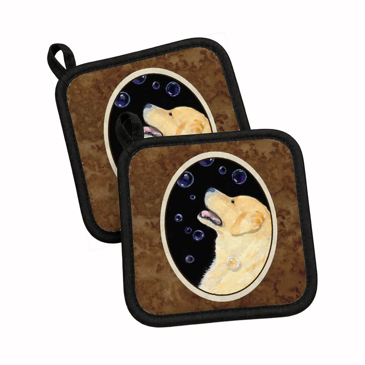 Pot Holder Set of 2 | Heat Resistant Quilted Hot Pads | 7.5 x 7.5 Inch | Golden Retriever (Style 19)