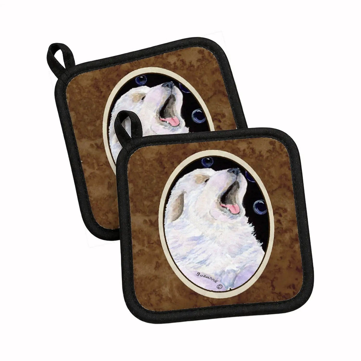 Pot Holder Set of 2 | Heat Resistant Quilted Hot Pads | 7.5 x 7.5 Inch | Great Pyrenees (Style 7)