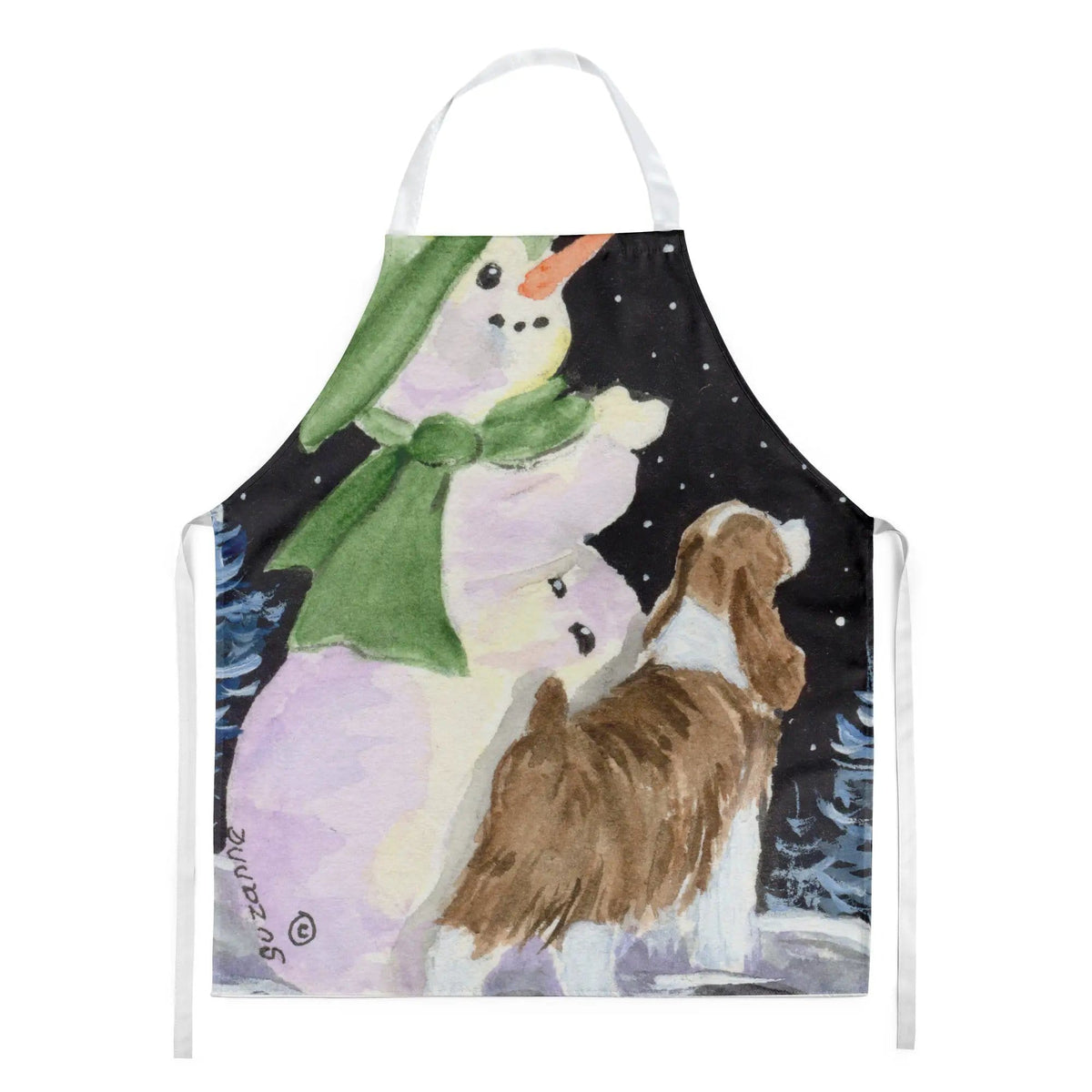 Kitchen Apron | Bib Style Unisex | 27"W x 30"H | Snowman with English Springer Spaniel