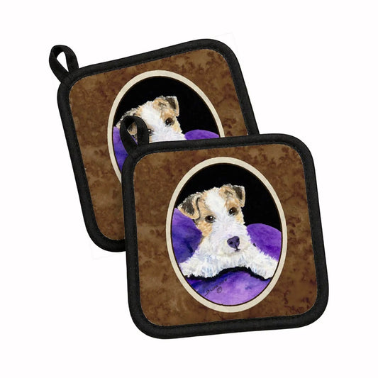 Pot Holder Set of 2 | Heat Resistant Quilted Hot Pads | 7.5 x 7.5 Inch | Fox Terrier