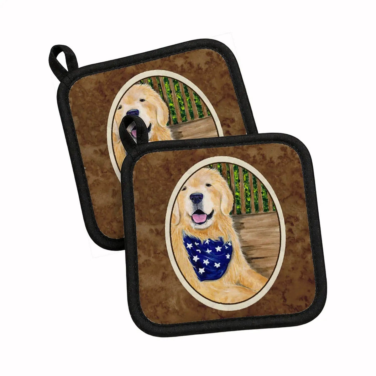 Pot Holder Set of 2 | Heat Resistant Quilted Hot Pads | 7.5 x 7.5 Inch | Golden Retriever (Style 24)