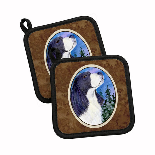 Pot Holder Set of 2 | Heat Resistant Quilted Hot Pads | 7.5 x 7.5 Inch | English Springer Spaniel