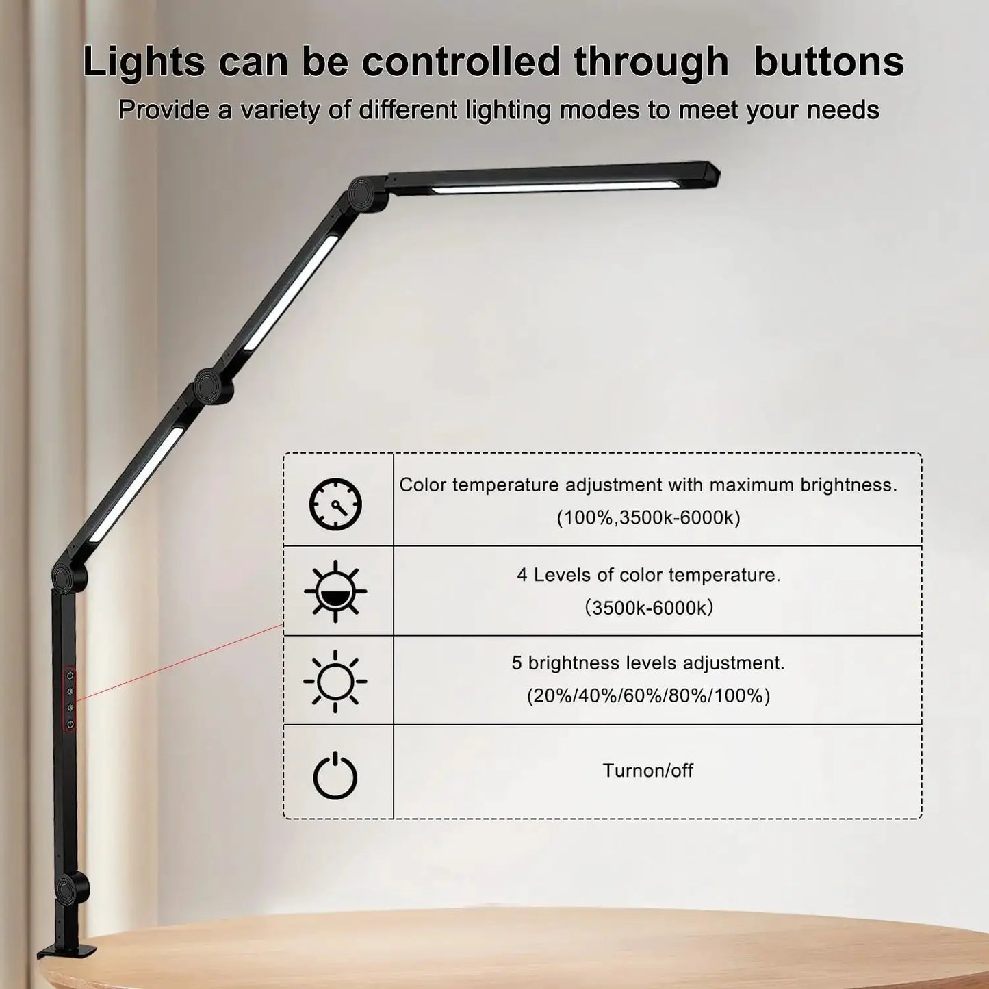 LED Desk Lamp with Clamp Flexible 4 sections Swing Arm Three light sources desk light, 4 Color Modes & 5 Brightness from PriceLows™