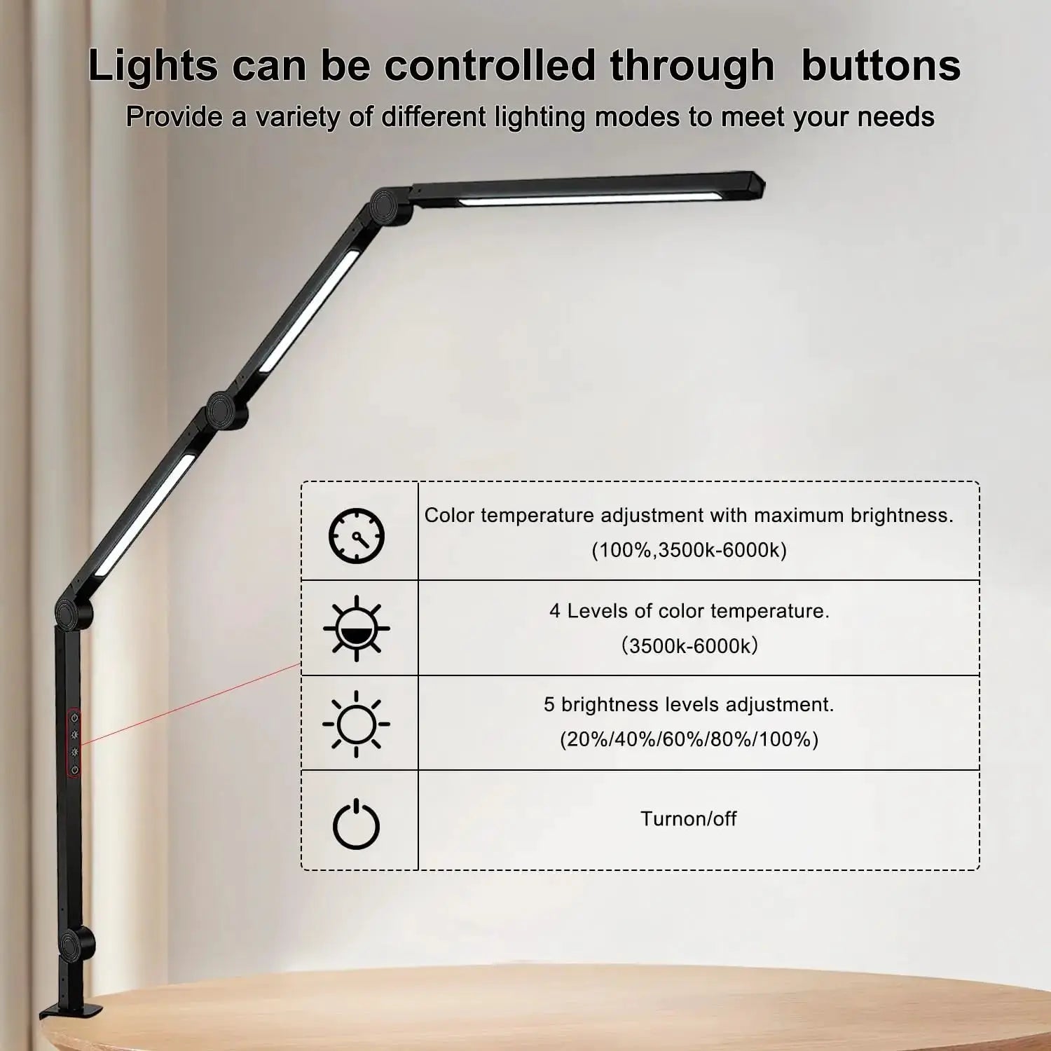 LED Desk Lamp with Clamp Flexible 4 sections Swing Arm Three light sources desk light, 4 Color Modes & 5 Brightness from PriceLows™
