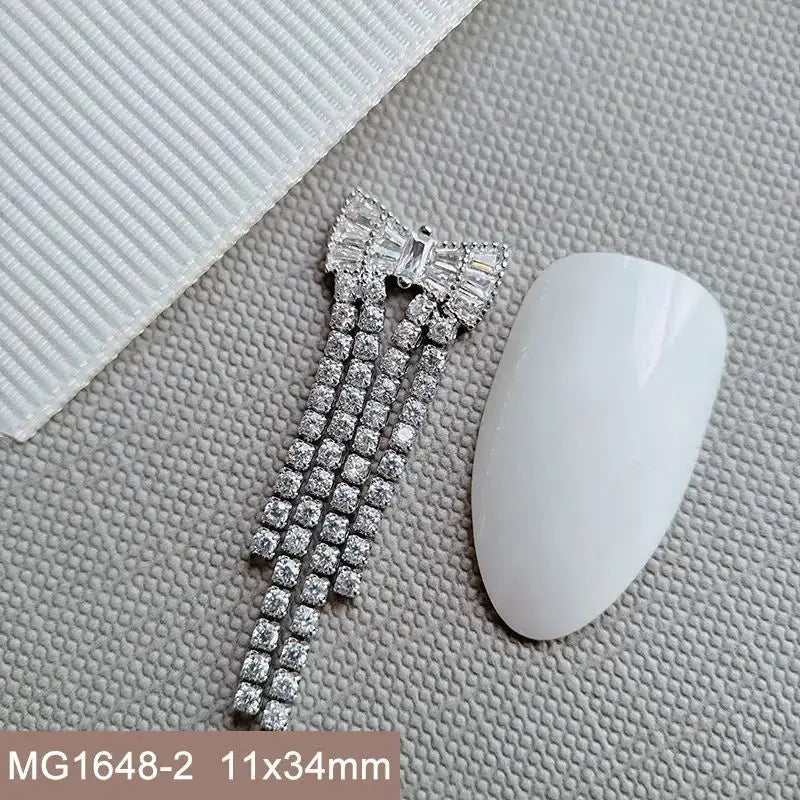 10pcs Silver Rhombus Streamer Bowknot Tassel Zircon Nails Jewelry Decorations DIY Wear Nail Art Accessories Charms Part Supplies from PriceLows™