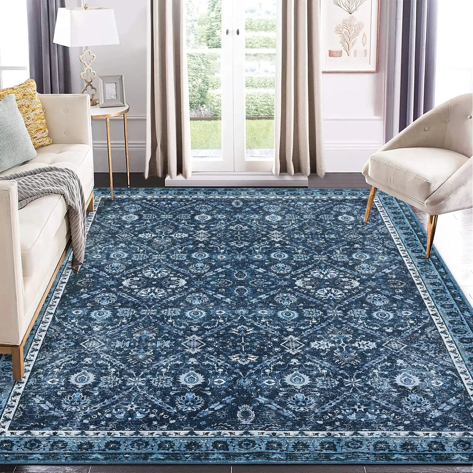 Rug for Living Room, Machine Washable, Non-Slip,Stain & Water Resistant, Low-Pile Moroccan Trellis Hallway Vintage Foldable Rug from PriceLows™