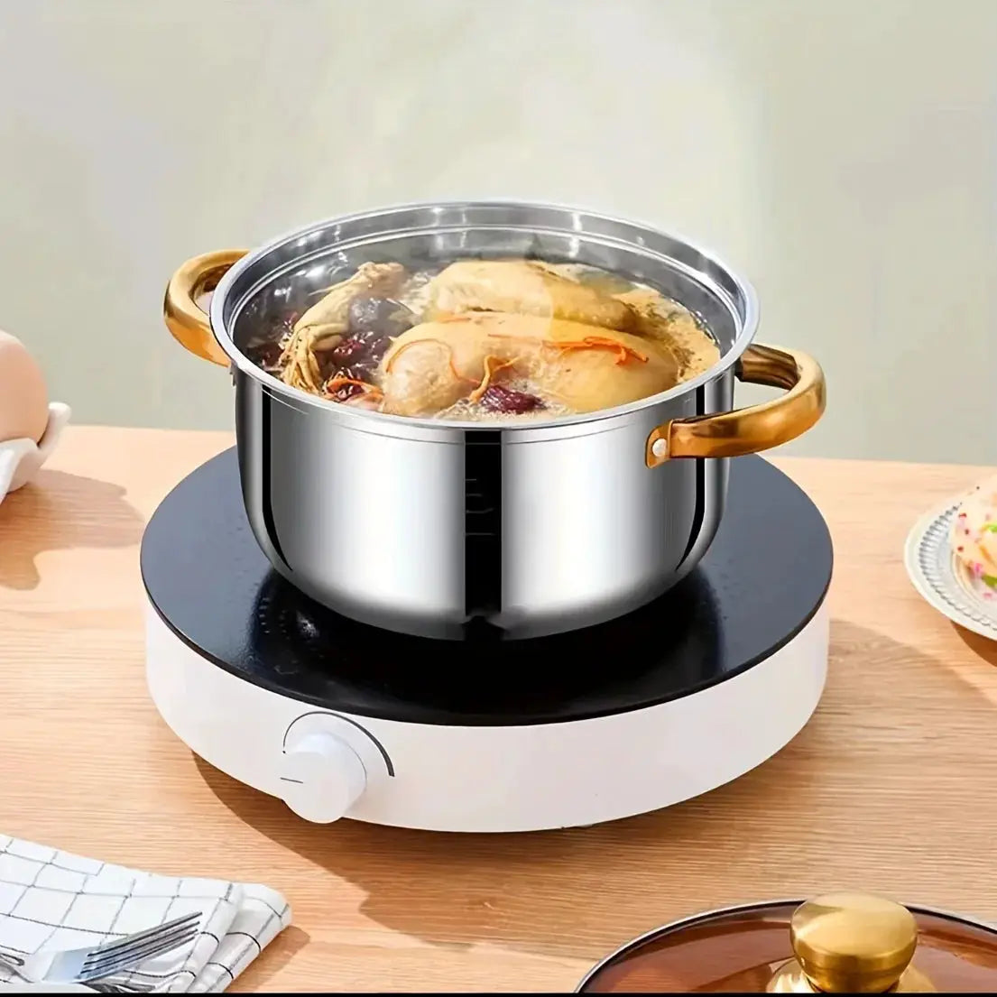 5-Piece Golden Stainless Steel Cookware Set - Durable, Multi-Purpose, Easy to Clean, Compatible with All Stoves, Non-Stick, from PriceLows™