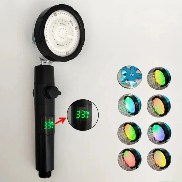 Shower Head Set | Digital Temperature LED | High Pressure Rainfall | Black Grey