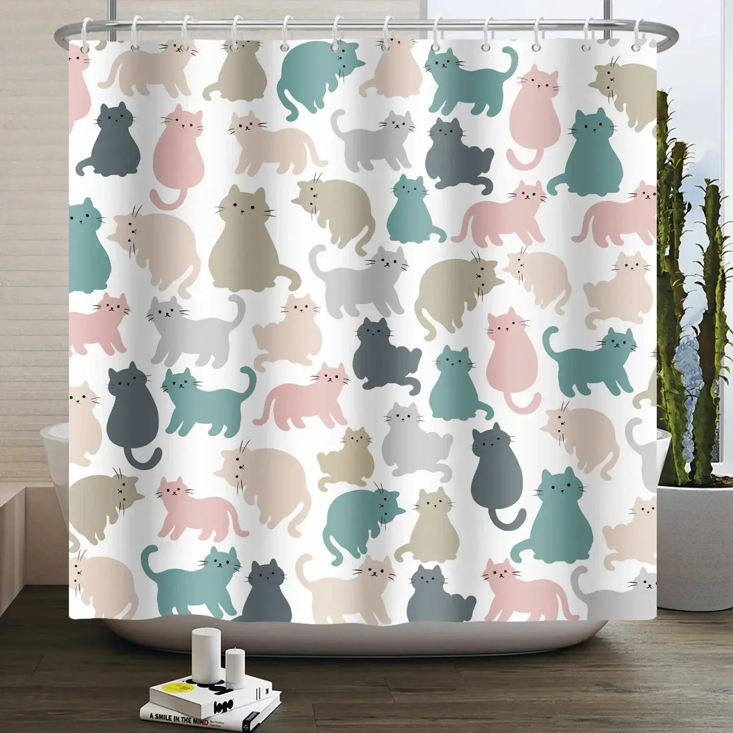 Cartoon Cat Shower Curtain Funny Animal Cute Cat Dog Kids Print Waterproof Bath Bathroom Shower Curtains Decoration with Hooks from PriceLows™