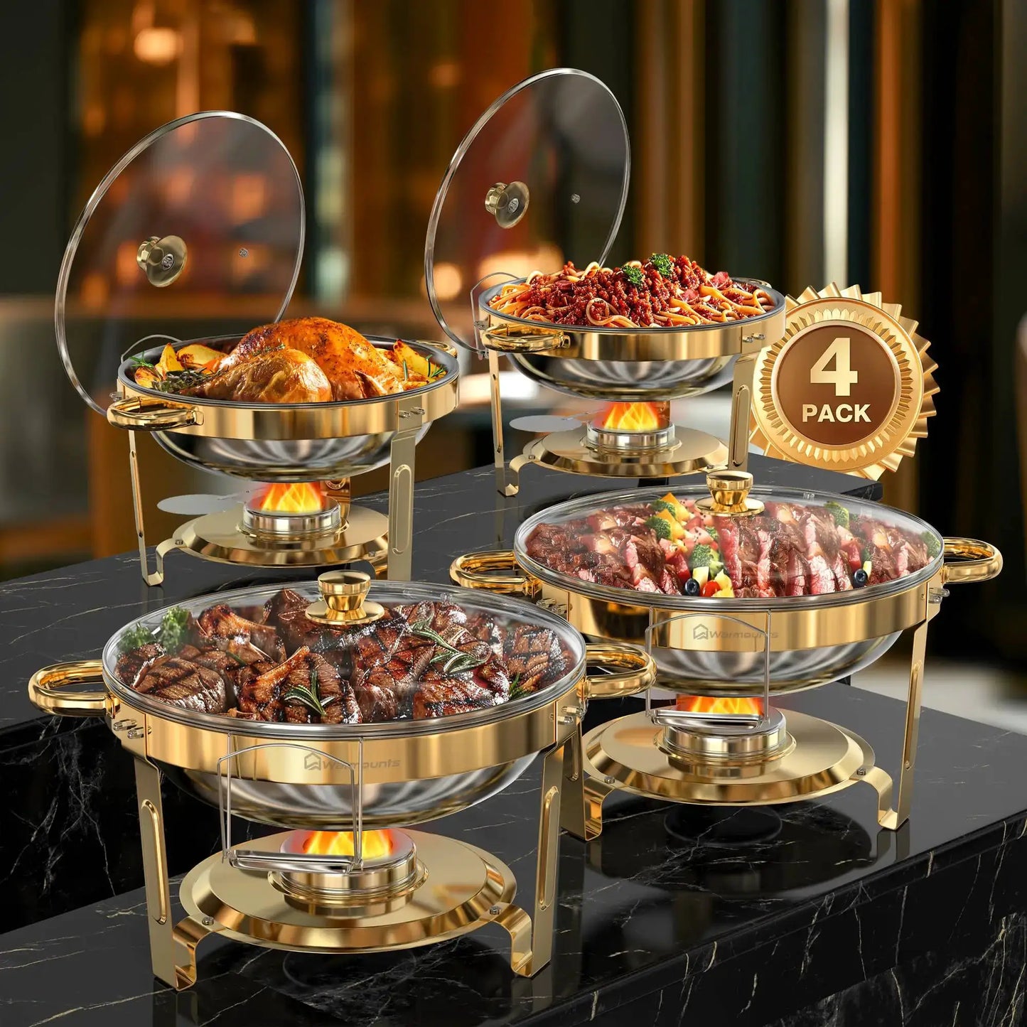2/4 Pack Chafing Dishes for Buffet 5QT Round Stainless Steel Chafing Dish Set for Home Parties, Christmas Buffet Warmer Set from PriceLows™