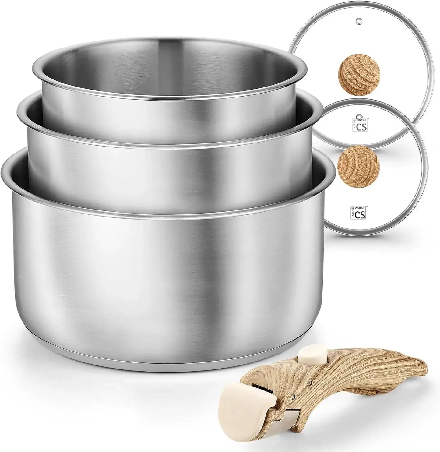 Stainless Steel Saucepan Set 1.5QT & 2QT & 3QT, Stainless Steel Pot with Removable Handle, Induction Compatible Pots from PriceLows™