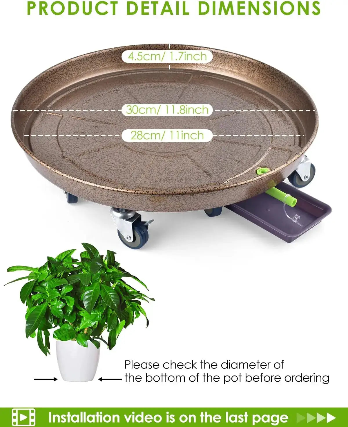 2Pack 11.8'' Large Plant Stand with Lockable Wheels, Heavy-Duty Plant Caddy with Casters for Indoor and Outdoor, Round Rollin from PriceLows™