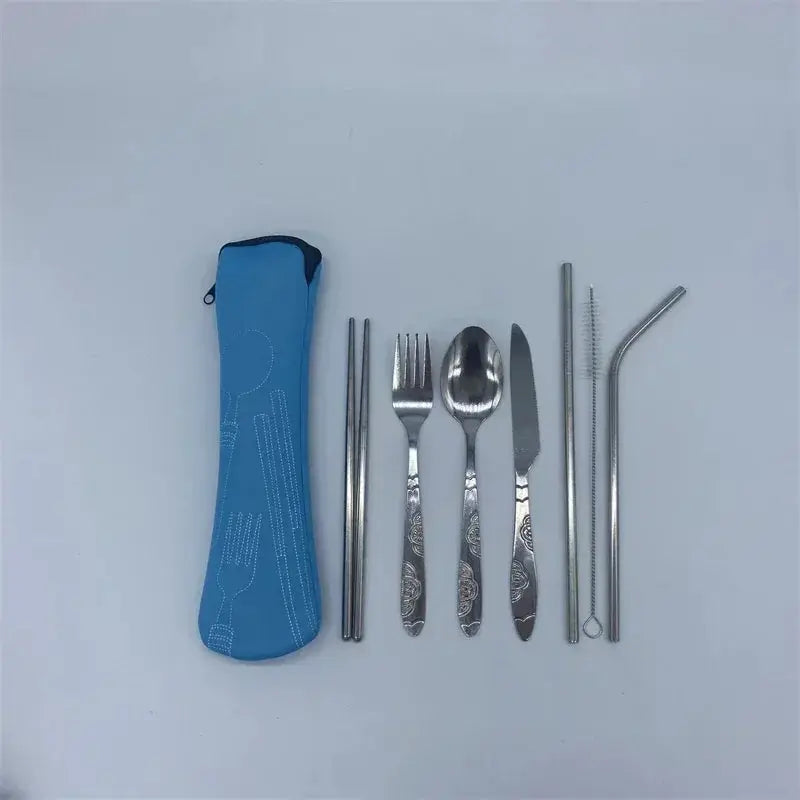 7/3 Pcs Stainless Steel Outdoor Camping Tableware Set Of Pieces Western Food Steak Knife Fork Spoon Creative Cloth Bag Portable from PriceLows™