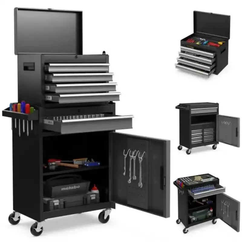2-in-1 Rolling Tool Chest with 5 Sliding Lockable Drawers-Black & Gray from PriceLows™