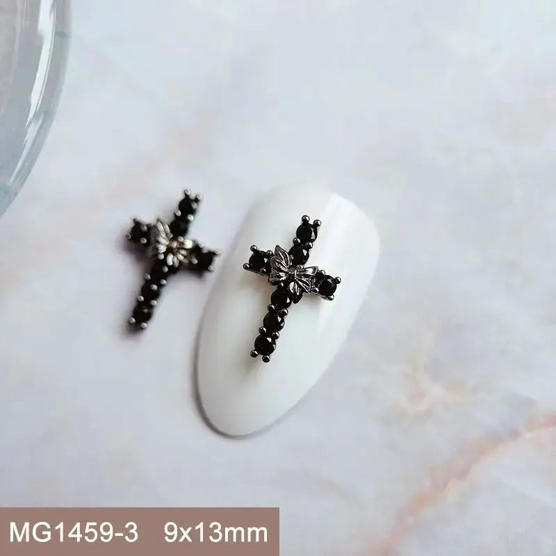 10pcs/lot Luxury Halloween Black Cross Heart Zircon Metal Nails Jewelry Decorations Nail Art Accessories Charms Parts Supplies from PriceLows™