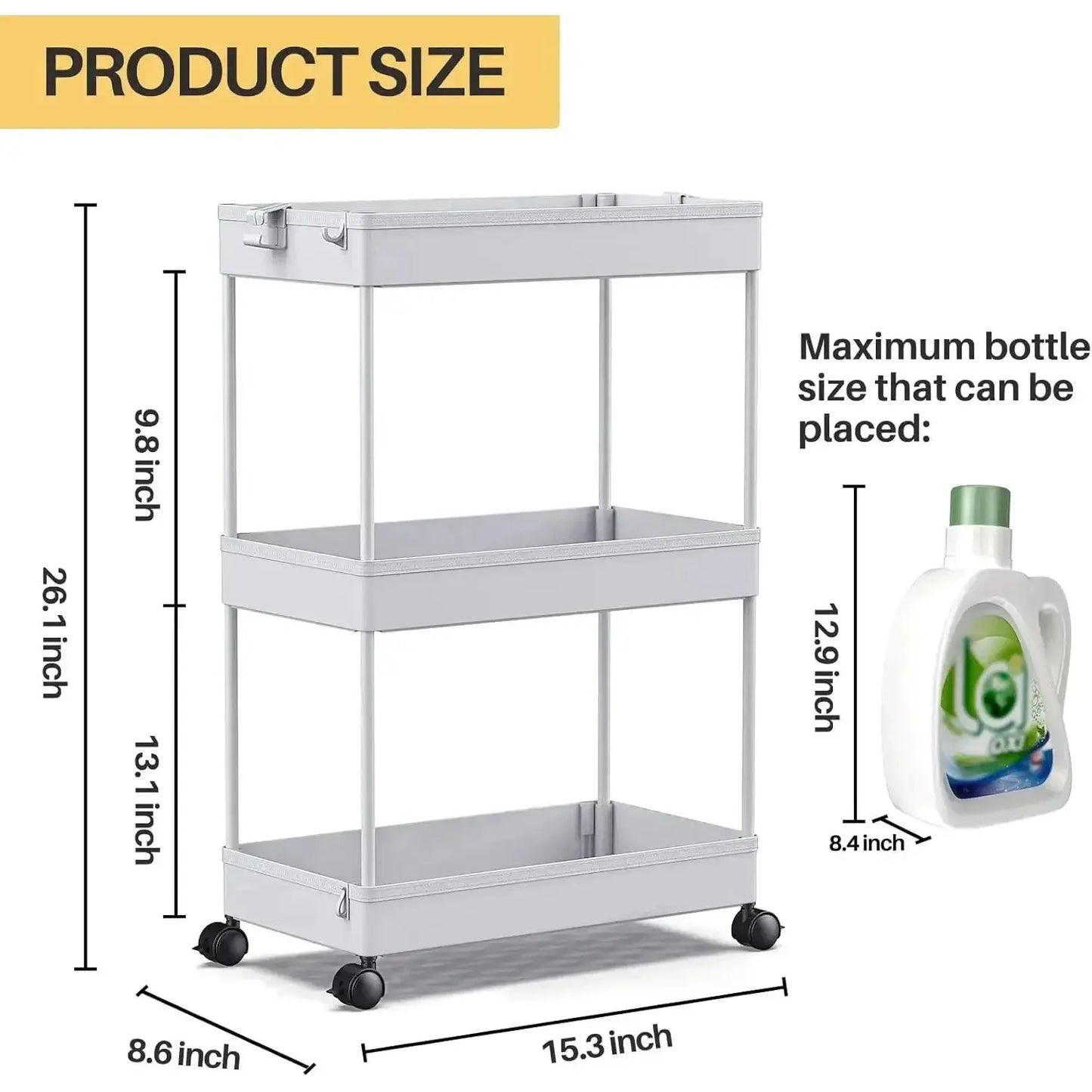 Rolling Storage Cart 3 Tier, Bathroom Cart Organizer Mobile Shelving Unit Multi-Functional Shelves for Office, Kitchen, Bathroom from PriceLows™