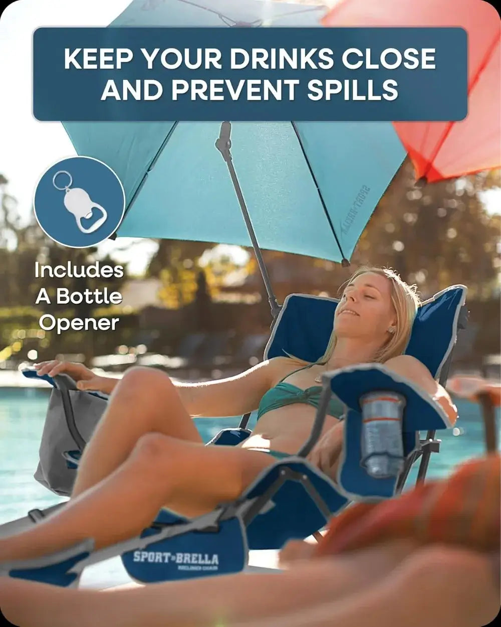 Reclining Beach Chair with Adjustable Canopy, Portable Folding Lounge Chair for Outdoor Sun Shade from PriceLows™