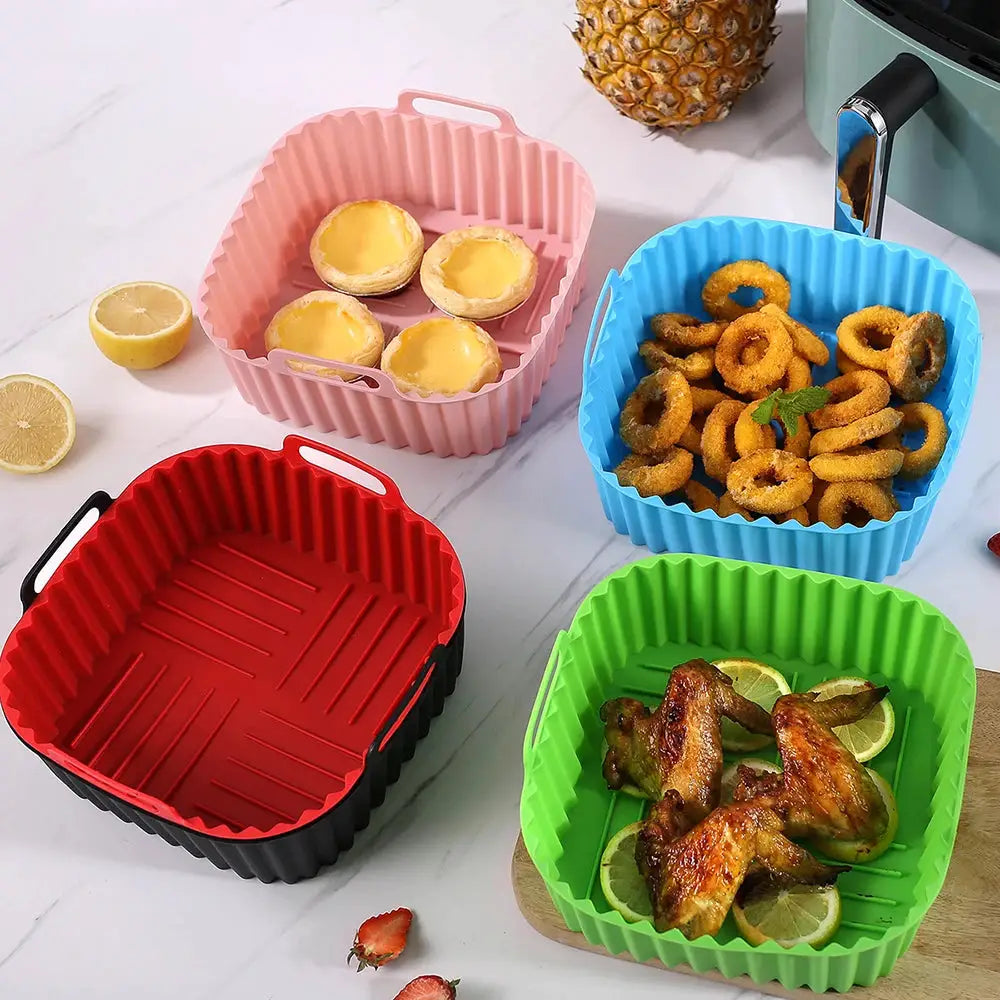 Air Fryer Basket | Silicone Square | High Temperature Resistant | Red, Blue