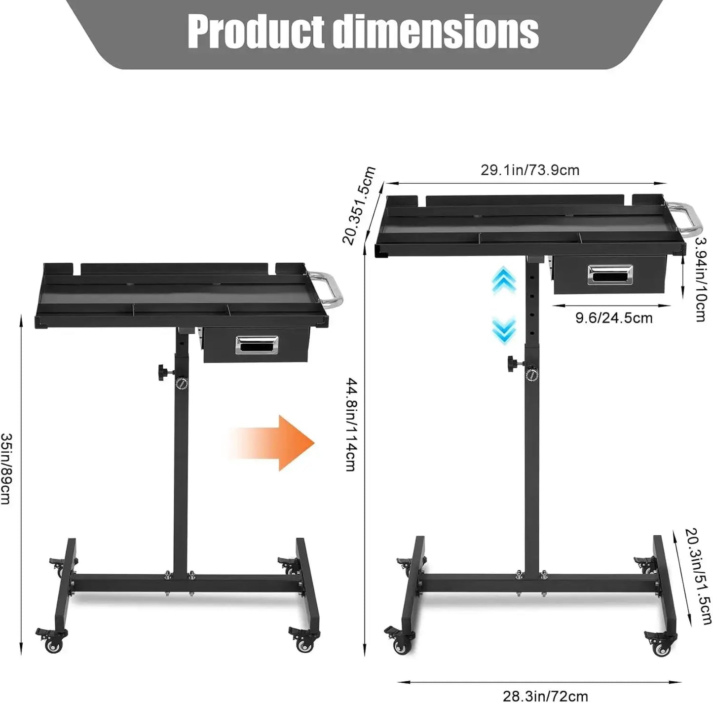 Mobile Work Table with Adjustable Height – 300Lbs Capacity Mechanic Rolling Tool Cart with Brakes for Garage Car Repair Shop from PriceLows™