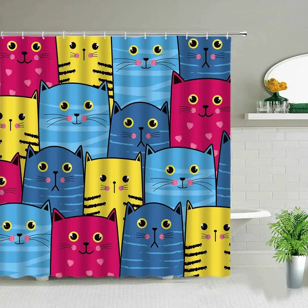 unframed Cat Printed Shower Curtain Color Cartoon Lovely Animal Bear Polyester Fabric Hanging Curtains Bathroom Bathtub Decor wi from PriceLows™