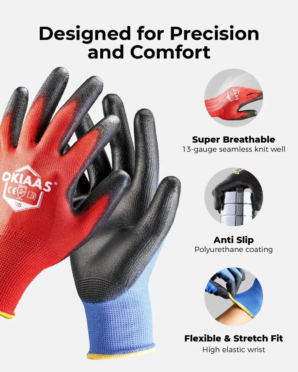 Ultra Thin Work Gloves with Grip, 12 Pairs Bulk, Lightweight Polyurethane Coating, Green X-Large from PriceLows™