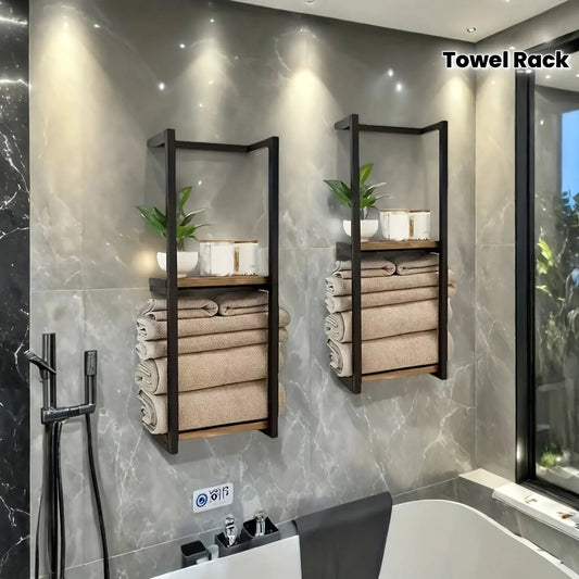 2-layer carbon steel wall-mounted towel rack, French country style bathroom storage rack, no electricity, durable carbon steel m from PriceLows™