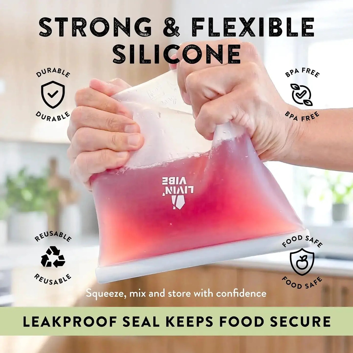 Silicone Food Storage Bags | Capacity Range 500ml-2000ml | 4-Pack Multicolor