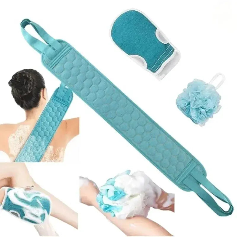 Bath Exfoliating Set | 3-Piece | Gloves, Flower, Scrubber | Bathing Accessories