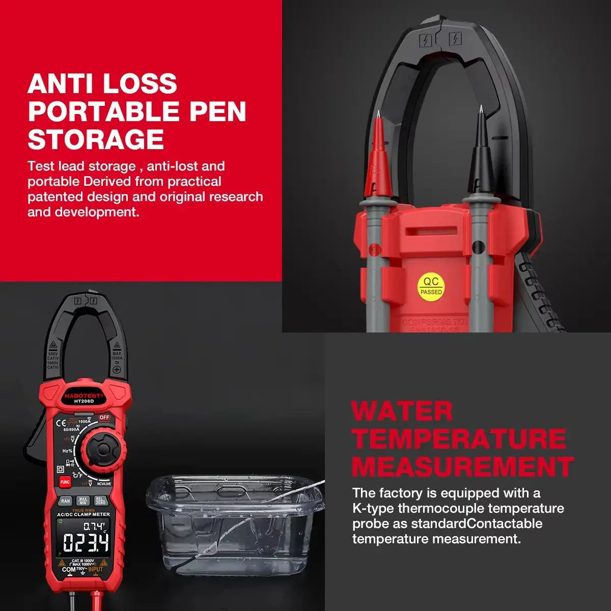 HABOTEST HT208 Clamp Meter 1000A 1000V AC DC True RMS Digital Clamp Meter Amperimetrica Capacitance Temperature Ohm Hz Tester from PriceLows™