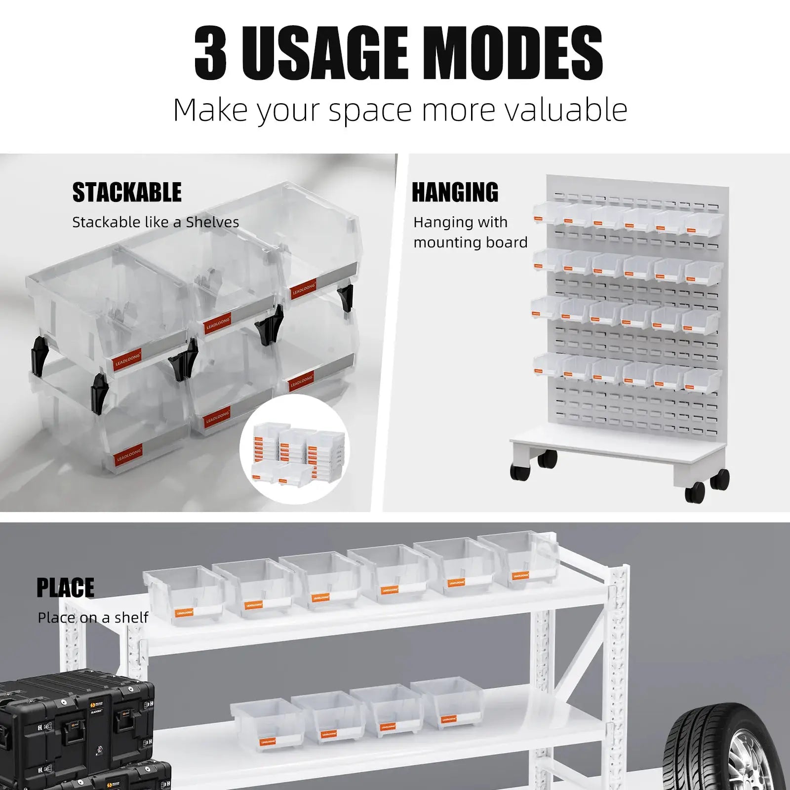 LEADLOONG Transparent Parts Bin 6/24pcs 13.5x10.5x7.6cm/5x4*3inch Classified Storage Box In Maintenance Workshop Garage Tool Bin from PriceLows™