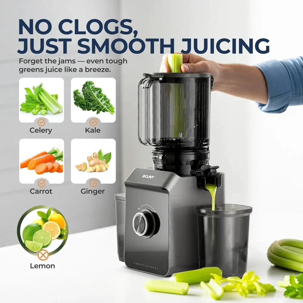 ROUNY Slow Juicer, Cold Press Extractor with Filter-Free, Easy Clean Electric Fruit Juicer Machine with Large Caliber, Black from PriceLows™