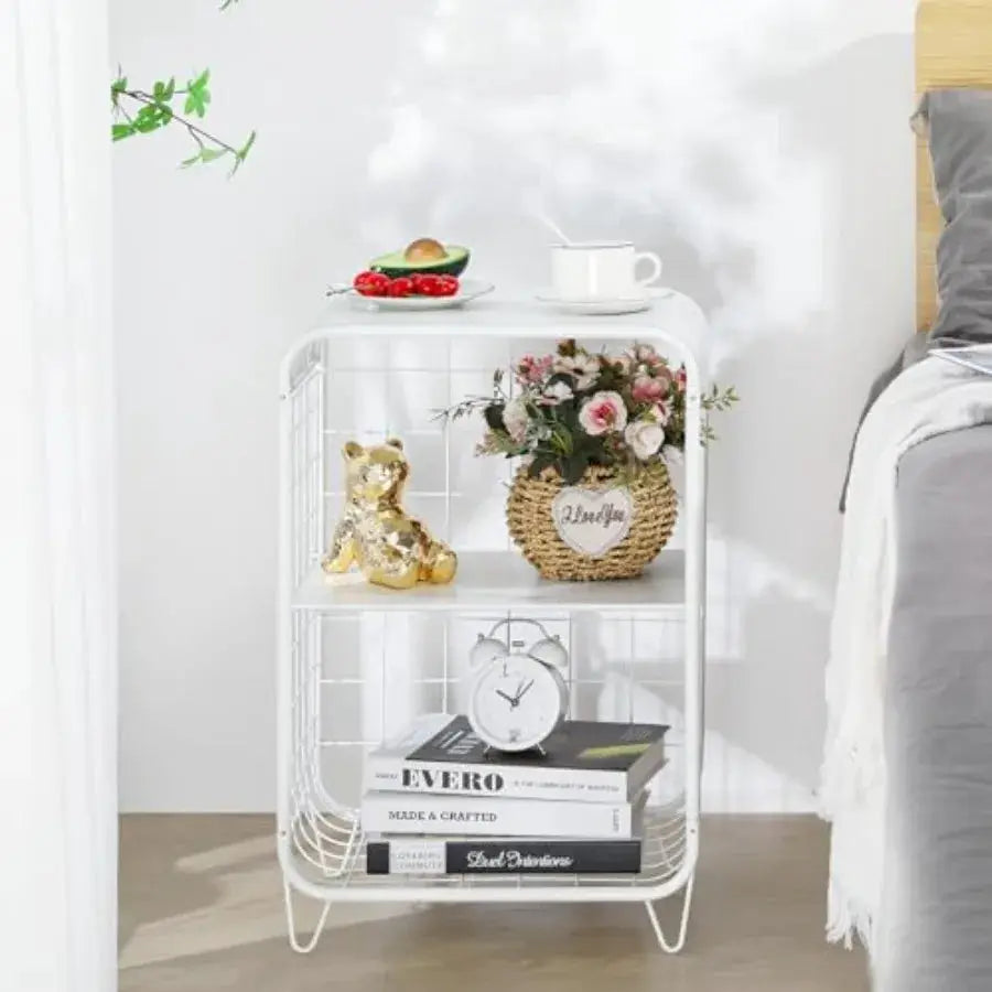 Cute Nightstand, Metal Side Table, 3 Tier End Table with Storage, Vintage Bedside Table, Girls Bedroom Furniture, Coffee Table from PriceLows™